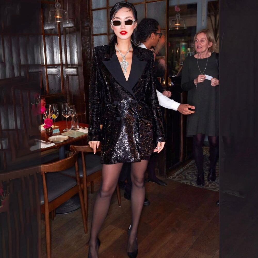 16Arlington Black Sequin Tuxedo Jacket/ Mini Dress, UK 6/ US 2